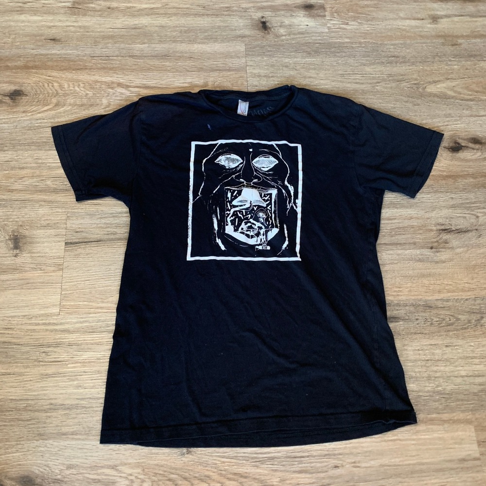 DIY Screenprinted Graphic T-Shirt Black Surreal Face Art Mens Medium